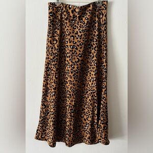 Nasty Gal Black Brown Leopard Print Satin Midi Skirt size 8